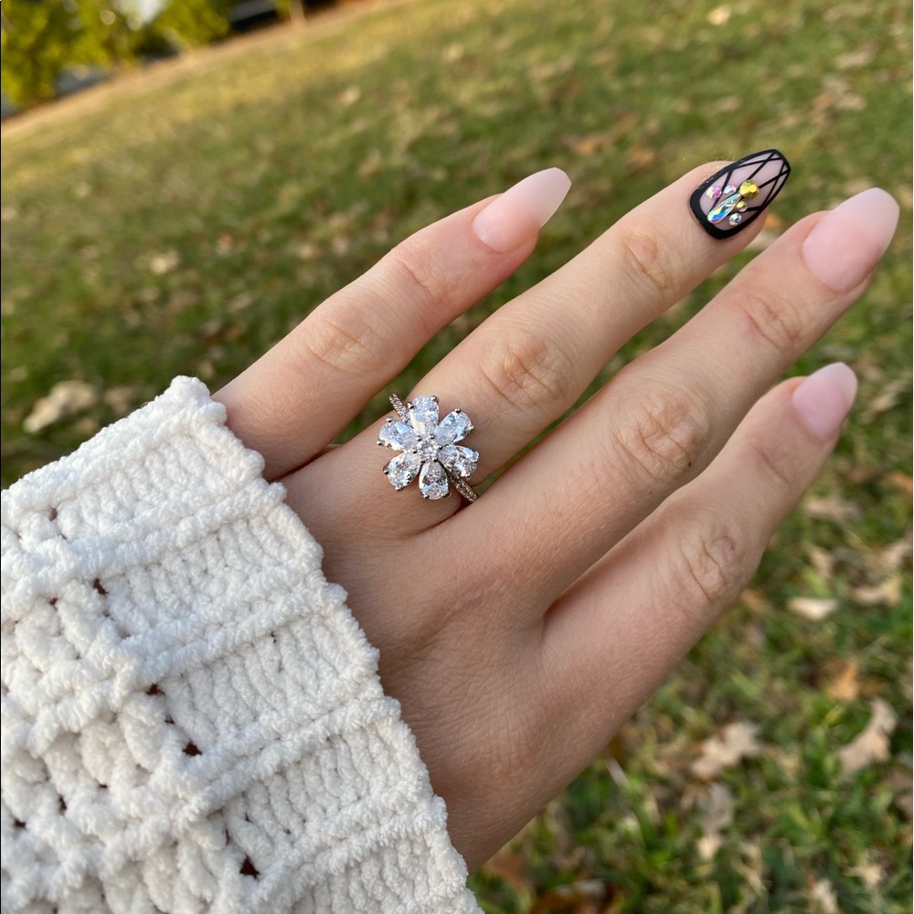 Snowflake 925 Silver Ring White Sapphire Size 6-10 - Picture 6 of 14